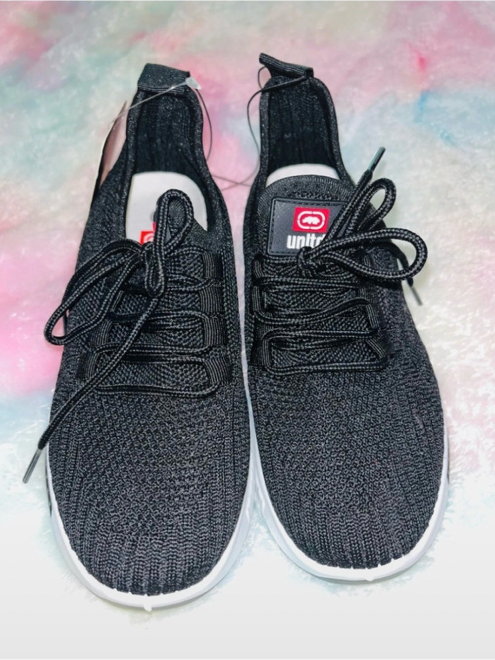 Ecko Unlimited Black Knit Kids Sneakers with White Sole